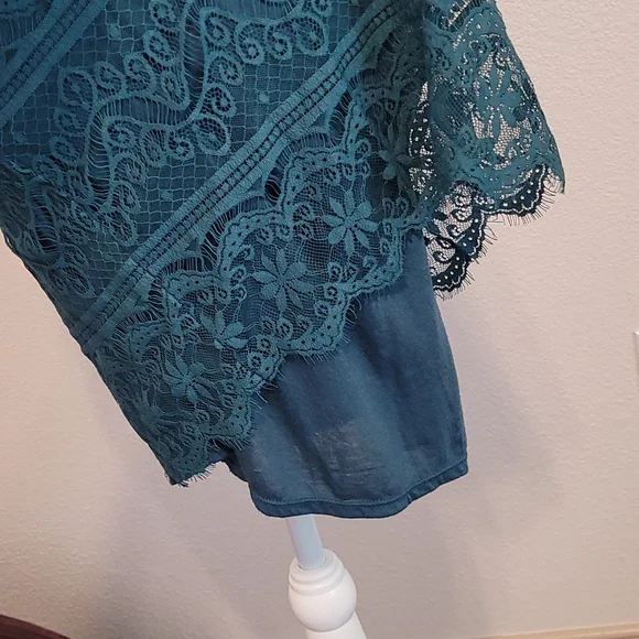 Green Side Shoulder Lace Dress M - Picture 6 of 7